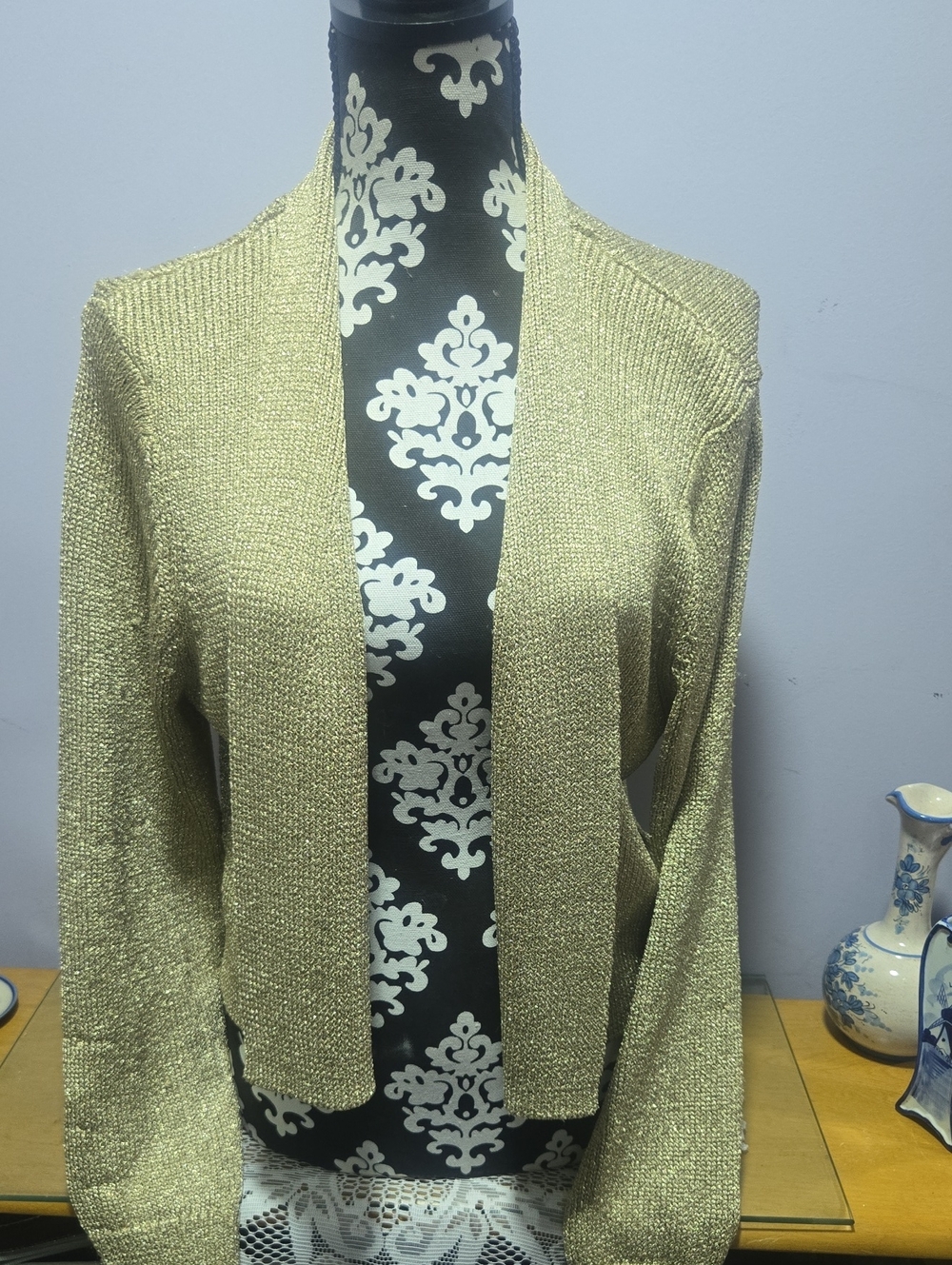 Calvin Klein Shimmer Gold Open-Knit Cardigan